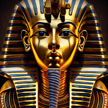 Isolated Egyptian Pharaoh Tutankhamun's Funeral Mask On Black Background
