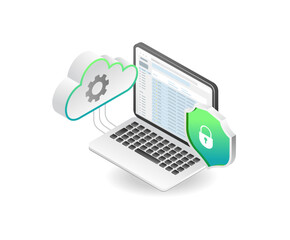 Fototapete - flat isometric concept of cloud server data security illustration