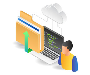 Poster - Flat illustration concept isometric cloud server program data folder