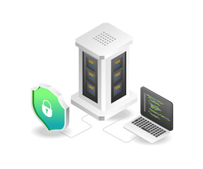 Flat isometric illustration concept of cloud server security program