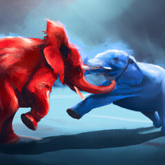 Illustration of a Red elephant and a Blue Elephant