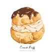 Choux pastry cream puff dessert watercolor vector