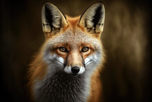 Red Fox -  Close-up Portrait With Bokeh Of Pine Trees In The Background. Making Eye Contact. Digital Art