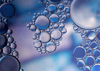 Poster - abstract background of blue oil balls in water and bubbles