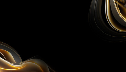 Abstract smooth shiny color golden wave design element with gold glitters effect on black background. Gold wave flow. 3D rendering