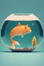 Mermaid Cat In A Fish Bowl. Funny. Generative AI.