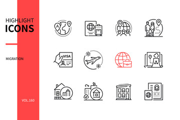 International migration - modern line design style icons set