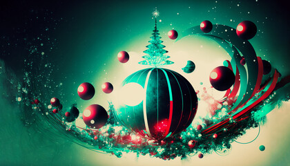 Wall Mural - Christmas time. Abstract Christmas tree and baubles. Merry Christmas. Digital art image.