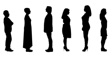 Sticker - silhouette of a group of women standing seen from the side on a white background