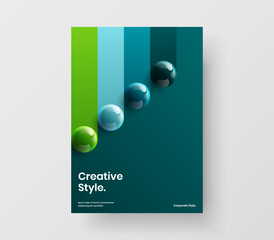 Wall Mural - Unique 3D spheres magazine cover concept. Geometric front page A4 design vector illustration.