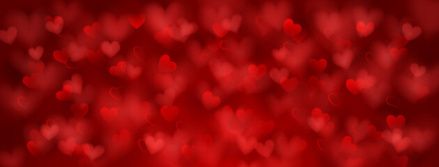 Wall Mural - Background of small translucent blurry hearts in red colors. Illustration for Valentine's day