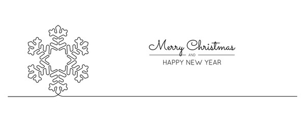 Poster - One continuous line drawing of christmas snowflake. Winter ice and cold flake symbol in simple linear style. Holiday icon with empty space in editable stroke. Doodle vector illustration
