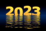 Fototapeta  - 3D illustration concept New Year 2023 design with 2023 and shadows in the water.