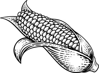 Sticker - Corn Vegetable Vintage Woodcut Illustration