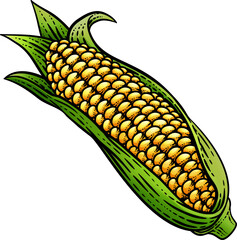 Poster - Corn Vegetable Vintage Woodcut Illustration