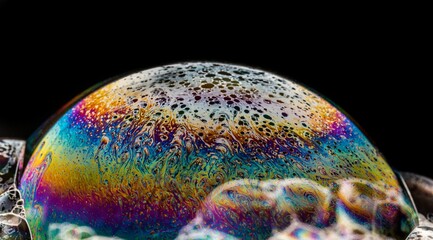 Wall Mural - closeup of soap bubble with rainbow colors on a dark background