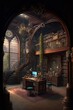 Interior of the fairy fantasy library 