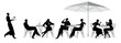 © Marina - People, men and women, sitting , eating and drinking in the street cafe. Vector Illustration, silhouette, clip art, cartoon in black and white.