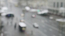 Blurred Image, Background. Top View Of Transport Moving Along The City Avenue In Winter.