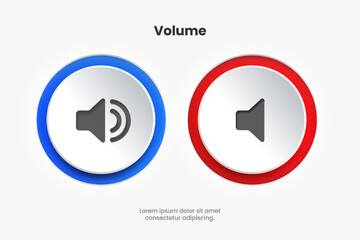 Fototapete - Speaker and sound icon. Volume up down sign  Computer voice icon. Megaphone and music icon. Sound pictogram. Audio sign. UI UX element. Sound button. Audio system, noise with soft UI, push button.