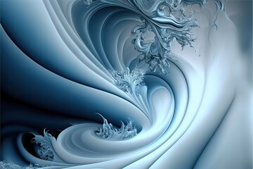 Wall Mural - Icy blue wavy silky fractal texture, slow motion. Generative AI