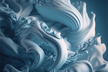 Wall Mural - Abstract Icy blue wavy silky texture, slow motion. Generative AI