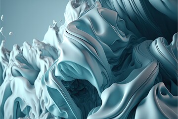 Wall Mural - Flowing icy blue wavy silky texture, slow motion. Generative AI
