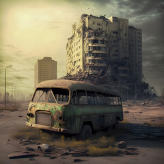 Wall Mural - The world after the atomic bomb, nuclear war, post-apocalyptic city, abandoned city