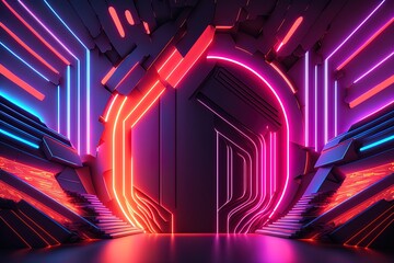 Wall Mural - Abstract contemporary neon lights in the backdrop Generative AI