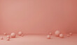 Peach color background with bubbles. Product setting scene