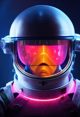 Wall Mural - A fictional person, not based on a real person. Portrait of an fictional astronaut in a spacesuit. High-tech astronaut from the future. The concept of space travel. Generative AI