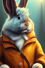 Wall Mural -  highly detailed matte painting stylized three quarters portrait of an anthropomorphic rugged happy rabbit