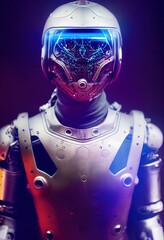 Wall Mural - A fictional person, not based on a real person. Portrait of an fictional astronaut in a spacesuit. High-tech astronaut from the future. The concept of space travel. Generative AI