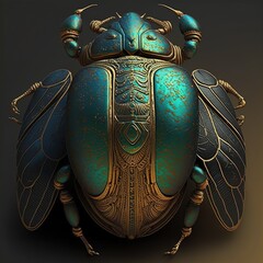 Ancient Egyptian decorative scarab beetle. AI