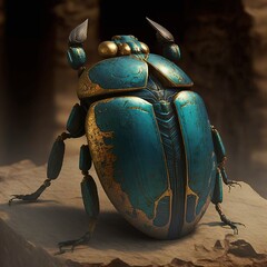 Ancient Egyptian decorative scarab beetle. AI