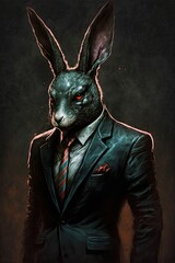 Dark evil bunny rabbit in business suit and tie