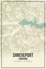 Retro US city map of Shreveport, Louisiana. Vintage street map.