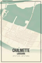 Retro US City Map Of Chalmette, Louisiana. Vintage Street Map.