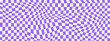 Trippy background with warped purple and white squares. Distorted chess board pattern. Chequered visual illusion. Psychedelic checkerboard texture