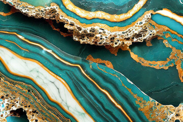 Sea blue and gold Turquoise marble abstract background. Decorative acrylic paint pouring rock marble texture. Horizontal Sea blue and gold Turquoise cyan abstract pattern.