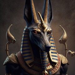 The ancient Egyptian god of death and the world of the dead, the terrible Anubis. Fantasy character of Egypt. AI