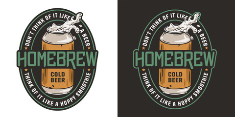 Wall Mural - Brewery logo with metal can and splashes foam for label or print. Brew emblem or craft beer logo with aluminium tin and froth for bar, pub or brewery shop