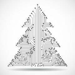 Wall Mural - Abstract technology Christmas tree, circuit board. Vector illustration