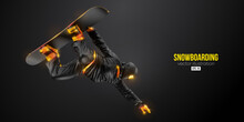 Abstract Silhouette Of A Snowboarding On Black Background. The Snowboarder Man Doing A Trick. Carving. Vector Illustration