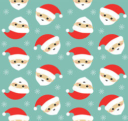 Poster - Vector seamless pattern of flat Christmas Santa Claus face isolated on blue background