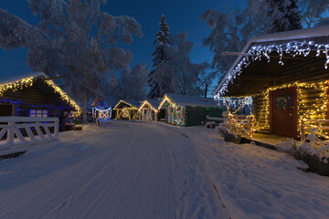 Christmas Decorations on the old cabins in Fairbanks Alaska 