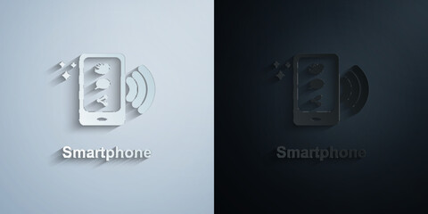 Wall Mural - online marketing, smartphone paper icon with shadow vector illustration