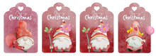 Set Of Watercolor Illustration Set Of Christmas Hangtag With Gnome ,PNG Transparency