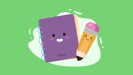 Canvas Print - notebook and pencil school supplies kawaii