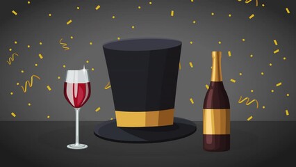 Wall Mural - happy celebration champagne bottle and tophat